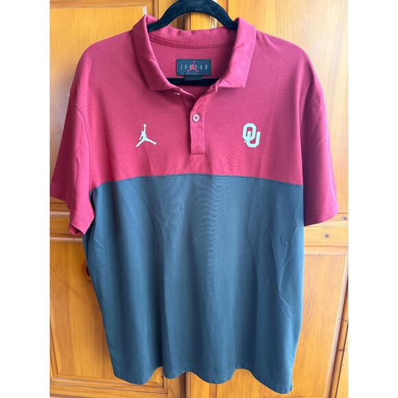 Nike Air Jordan Jumpman OU Oklahoma Sooners Polo SHIRT Mens XL Red/Gray - Picture 1 of 11